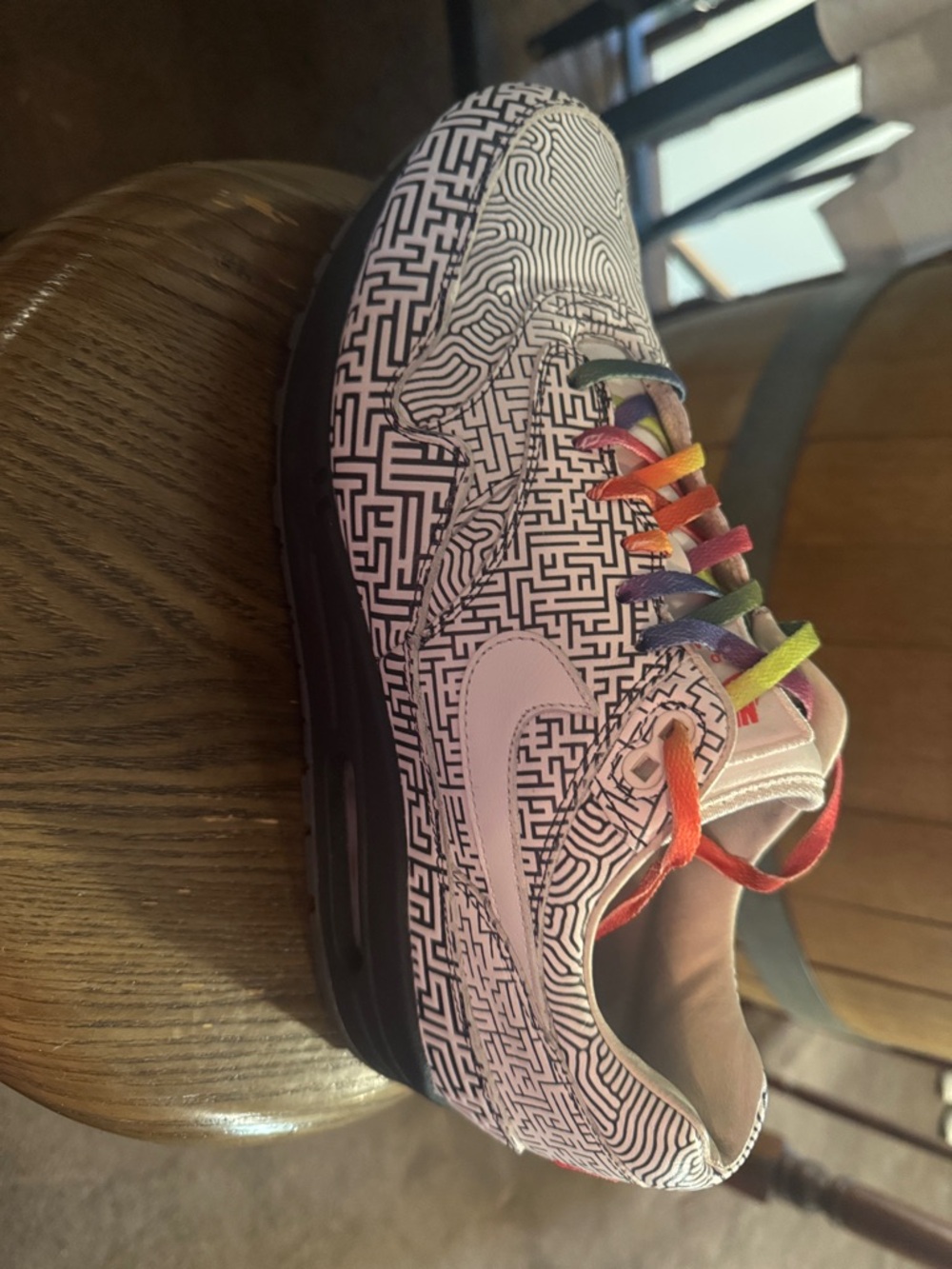 Nike Low Top Sneakers - Black & White with Rainbow Laces - Picture 2 of 16